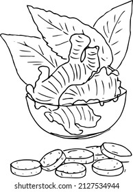 Ginger in a cup.Doodles ,vector,black and white illustration,coloring book for adults and children.