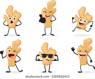 Ginger cute cartoon character set isolated on white background
