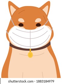 Ginger dog is putting on a mask. Red-haired dog with a mask on. Happy ginger dog in medical mask, vector illustration, isolated on white background. Self-isolation during quarantine, and pandemic