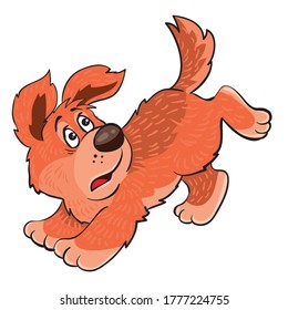 ginger dog running away from someone scared, cartoon illustration, isolated object on a white background, vector illustration, eps