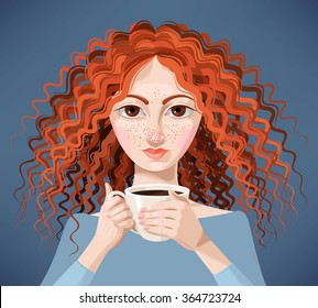 Ginger girl with coffee