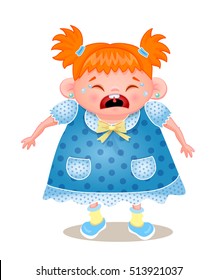 Ginger Girl Crying, Vector Illustration On White Bbackground
