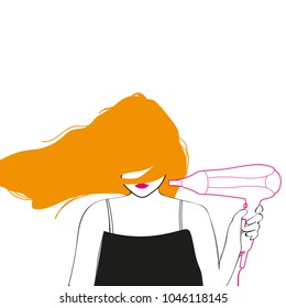 Ginger girl with hairdryer