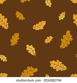Ginger, gold and yellow autumn oak leaves vector seamless pattern. Texture of a leaf fall deciduous tree branch for fabrics, wrapping paper, backgrounds and other designs.