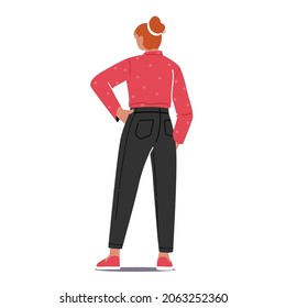 Ginger Hair Woman Back View, Female Character with Arm Akimbo Rear Position Isolated on White Background. Young Girl Student, Businesswoman or Abstract Person. Cartoon People Vector Illustration
