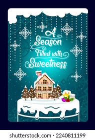 ginger house cake sweets candy with chocolate trees banner card vector template