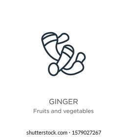 Ginger icon. Thin linear ginger outline icon isolated on white background from fruits collection. Line vector sign, symbol for web and mobile
