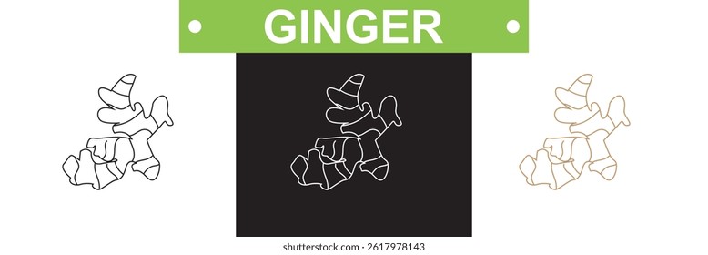 Ginger icon.  Vector for websites, mobile interfaces, presentations, banner, visual branding etc. Vector illustration. isolated on white and black background. EPS 10
