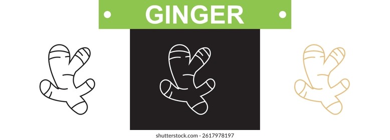 Ginger icon.  Vector for websites, mobile interfaces, presentations, banner, visual branding etc. Vector illustration. isolated on white and black background. EPS 10
