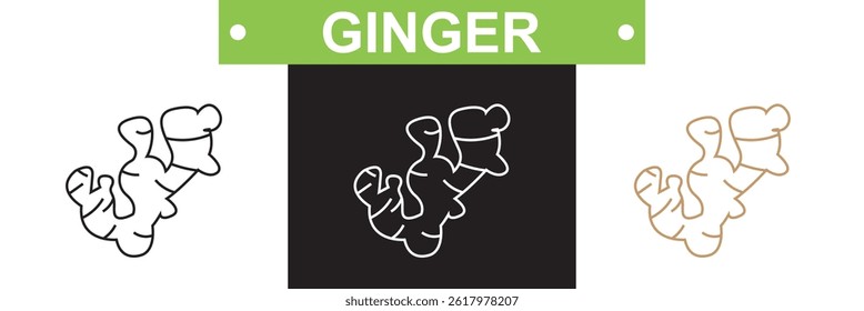 Ginger icon.  Vector for websites, mobile interfaces, presentations, banner, visual branding etc. Vector illustration. isolated on white and black background. EPS 10
