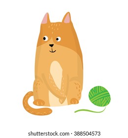 Ginger isolated cat and clew Vector illustration