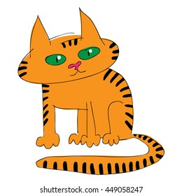 Ginger kitten with green eyes. Primitive. Imitation of children's drawings.