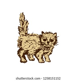 Ginger kitten isolated on white background. Little funny pet. Hand drawn sketch. Vector illustration.