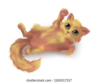 Ginger kitten in vector 3d realistic, Isolated on white background. Fluffy cat character.