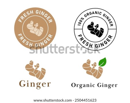 Ginger label stamp of organic spices circle brown black and white sticker packaging symbol