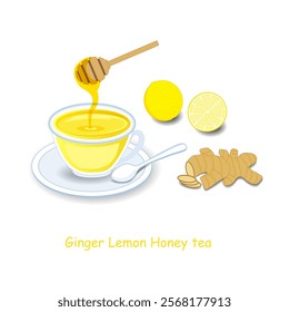 Ginger Lemon Honey tea in cup and saucer. EPS 10 file contains transparency.