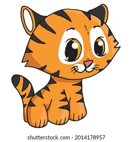 Ginger little kitten. Adorable tiger cub vector illustration. Tiger cute doodle hand drawn.