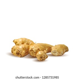 Ginger low poly. Spicy, fragrant and tasty ginger. Symbols of spice. Elements for design. Vector illustration. Ginger in triangulation technique.