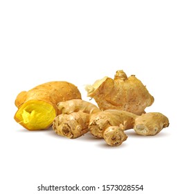 Ginger low poly. Spicy, fragrant and tasty ginger. Symbols of spice. Elements for design. Vector illustration. Ginger in triangulation technique.