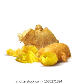 Ginger low poly. Spicy, fragrant and tasty ginger. Symbols of spice. Elements for design. Vector illustration. Ginger in triangulation technique.