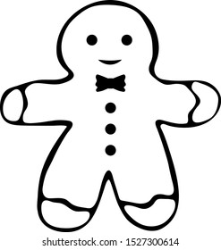 Ginger man black and white cookie doodle style. Christmas cookies Gingerbread man. Hand drawn