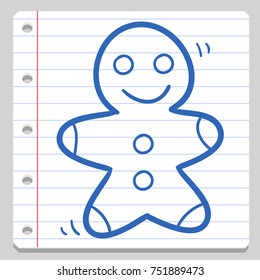 Ginger Man Christmas Notebook School Doodle Icon Symbol Sketch Line Art
