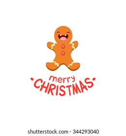 Ginger man Vector Cheerful Christmas card. Merry Christmas and Happy New Year
