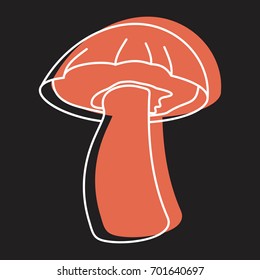 Ginger mushroom icon vector illustration for design and web isolated on black background. Mushroom vector object for labels logos and advertising