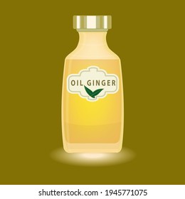 Ginger oil in a transparent bottle - vector. Healthy food concept.