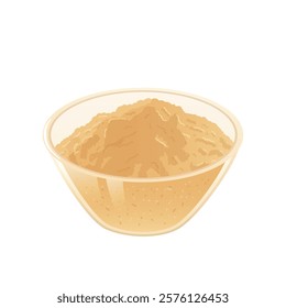 Ginger powder in bowl in flat design. Aromatic spice, dry beige condiment. Vector illustration isolated.