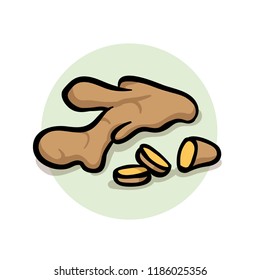 Ginger root. Flat design icon. Colorful flat vector illustration. Isolated on white background.. Vector illustration.