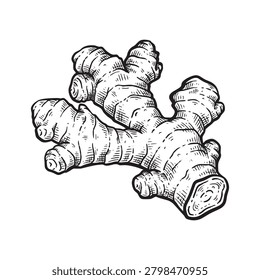 Ginger Root Hand Drawn Sketch. Ginger Root Vector Line Art Illustration