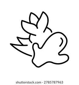 Ginger root icon. Food and spice line symbol. Black and white.