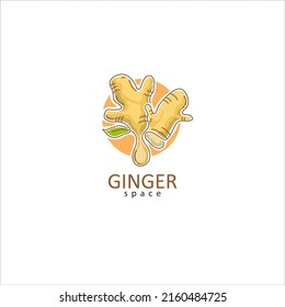 Ginger root logo design concept. Ginger illustration with line, simple and iconic graphic concept. Suitable for brand logos for ginger products or ginger powder products or herbal drink products etc