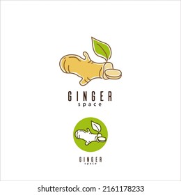 Ginger root logo design concept. Ginger illustration with line, simple and iconic graphic concept. Suitable for brand logos for ginger products or ginger powder products or herbal drink products etc