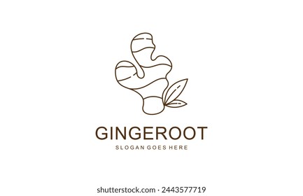 Diseño de Logo de Ginger Root. Vector de especias de hierbas aislado sobre fondo blanco