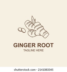 Ginger Root Logo Design Template. Herbal spice vector design. Gingier officinal logotype. Ginger Line Art Logo.