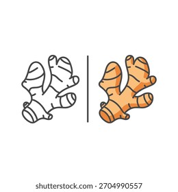Contorno de raiz de gengibre e ícone de cor ilustração gráfica
