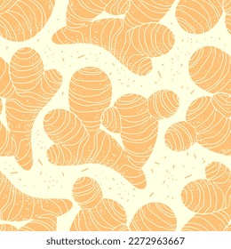 Ginger root plant. Spicy herb original design. Vector hand drawn illustration, seamless pattern.