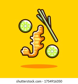 Ginger Roots. Herba Tea. Drink. Vector Illustration