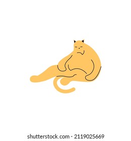 Ginger silhouette of fat cat sitting on the butt isolated on white background. Flat Art Vector illustration