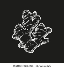 Ginger sketch outline drawing. Botanical illustration for culinary, wellness, garden, and aromatherapy themes. Vector art