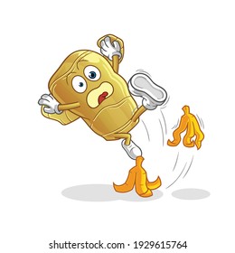 ginger slipped on banana character. cartoon mascot vector