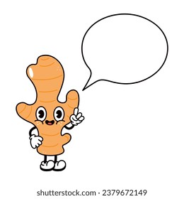 Ginger with speech bubble character. Vector hand drawn traditional cartoon vintage, retro, kawaii character illustration icon. Isolated white background. Ginger character