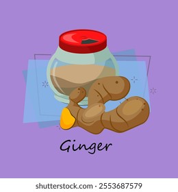 Ginger spice for Chinese dishes. Closed jar with powder. Cooking and flavoring concept. Can be used for topics like aroma, kitchen, herb