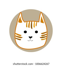 Ginger striped cute cartoon style head of cat in shape of grey circle vector illustration