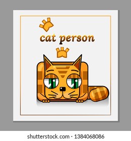 ginger striped square cat. Flat illustration.