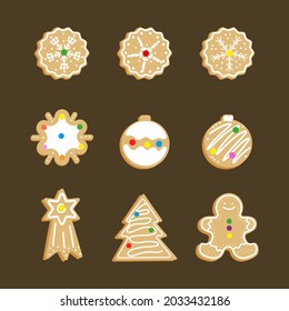 ginger sweet cookie vector illustration set