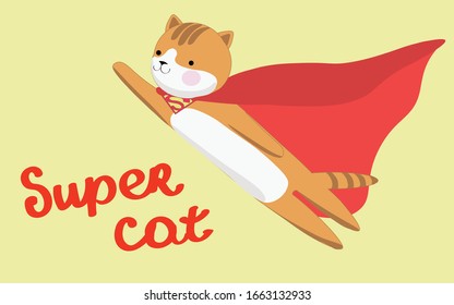 ginger tabby cat, super cat in superman cloak with superman icon superhero