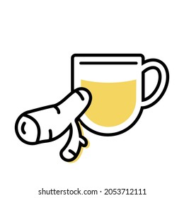 Ginger tea. Tea cup line icon concept. Flavor spicy drink for power. Vector illustration